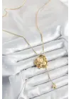 Pirinç Asansörlü Gül Model Gold Renk Kadın Kolye