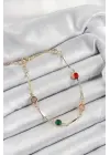 Pirinç Asorti Model Gold Renk Zirkon Taşlı Kadın Bileklik