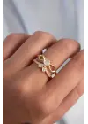  Ayarlamalı Altın Zirkon Taşlı 2li Görünüm Fiyonk Yüzük