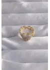  Ayarlamalı Altın Zirkon Taşlı Bombeli Kalp Yüzük