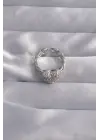  Ayarlamalı Gümüş Zirkon Taşlı Bombeli Kalp Yüzük