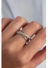  Ayarlamalı Gümüş Zirkon Taşlı Çapraz Görünüm Yüzük