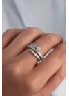  Ayarlamalı Gümüş Zirkon Taşlı Kıvrımlı Çivi Yüzük