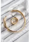 Pirinç Ayrık Model Gold Renk Bileklik Yüzük Set
