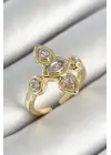 Pirinç Beş Taş Trend Figür Zirkon Taşlı Gold Renk Ayarlanabilir Kadın Yüzük