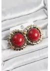 Pirinç Bordo Vintage Model Gold Renk Kadın Küpe