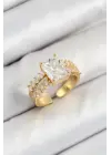 Pirinç  Büyük Zirkon Taşlı Model Gold Renk Kadın Yüzük