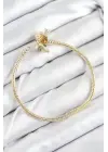 Pirinç Charm Zirkon Taşlı Taç Model Gold Renk Kadın Bileklik