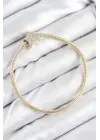 Pirinç Charm Zirkon Taşlı Yıldız Model Gold Renk Kadın Bileklik