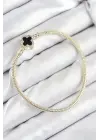 Pirinç Charm Zirkon Taşlı Yonca Model Gold Renk Kadın Bileklik