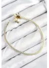 Pirinç Charm Zirkon Taşlı Yonca Model Gold Renk Kadın Bileklik