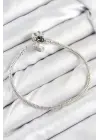 Pirinç Charm Zirkon Taşlı Yonca Model Gümüş Renk Kadın Bileklik