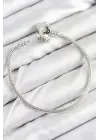 Pirinç Charm Zirkon Taşlı Yonca Model Gümüş Renk Kadın Bileklik