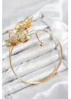 Çelik Çiçekli Model Gold Renk Kadın Pazu Bileklik