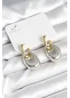 Pirinç Damla Model Gümüş Gold Renk Kadın Küpe