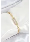 Pirinç  Dikdörtgen Model Zirkon Taşlı Gold Renk VİP Seri Kadın Bileklik