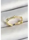 Pirinç Düğüm Figürlü Zirkon Taşlı Gold Renk Ayarlanabilir Kadın Yüzük