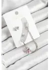 Pirinç Fiyonk ve Kalp Figürlü Zirkon Taşlı Gümüş Renk 3lü Kıkırdak Kadın Küpe Set