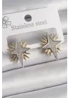  Gold Gümüş Zirkon Taşlı Kutup Yılıdız Model Çelik Küpe