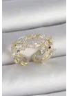 Pirinç Gold Renk 2Li Damla Zirkon Taşlı Ayarlanabilir Kadın Yüzük
