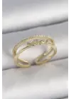 Pirinç Gold Renk 2Li Sıra Zirkon Taş Detaylı Kelebek Figürlü Ayarlanabilir Model Kadın Yüzük