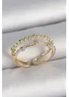 Pirinç Gold Renk 2Li Sıralı Zirkon Taşlı Ayarlanabilir Model Kadın Yüzük