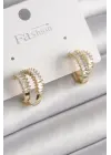  Altın 2Li Zirkon Taşlı Halka Model Çelik Küpe