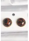 Pirinç Gold Renk 3D Daire Leopar Model Kadın Küpe