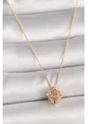 Pirinç Altın  3D Zirkon Taşlı Elmas Model  Çelik Kolye