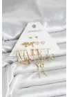 Ataş ModelPirinç Gold Renk 6 Çiftli Kadın Küpe Seti
