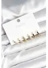 Pirinç Gold Renk 925 Ayar Gümüş Çivi Kadın Küpe Seti