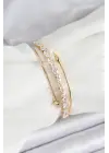 Pirinç Gold Renk Arpa Zirkon Taşlı Kadın Bileklik