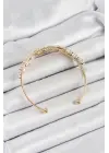 Pirinç Gold Renk Arpa Zirkon Taşlı Kadın Bileklik