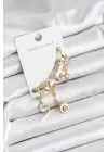 Pirinç Gold Renk Ay Model Kadın Set Küpe