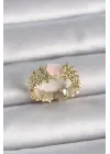  Altın Ayarlanabilir Beyaz Mineli Kalp Model Çelik Yüzük