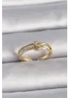  Altın Ayarlanabilir Zirkon Taşlı Düğüm Kalp Model Çelik Yüzük