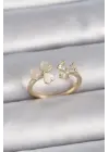  Altın Ayarlanabilir Zirkon Taşlı Kalp Beyaz Mineli Model Çelik Yüzük