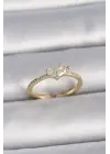  Altın Ayarlanabilir Zirkon Taşlı Kalp Model Çelik Yüzük