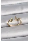  Altın Ayarlanabilir Zirkon Taşlı Kelebek Model Çelik Yüzük