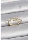  Altın Ayarlanabilir Zirkon Taşlı Yaprak Model Çelik Yüzük