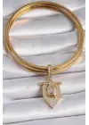 Pirinç Gold Renk Baget Zirkon Taşlı Ajda Charm
