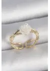 Pirinç Gold Renk Beyaz Gül Model Ayarlanabilir Kadın Yüzük