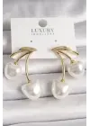 Pirinç Gold Renk Beyaz İnci Kiraz Model Kadın Küpe