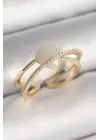  Altın Beyaz Kristal Kalp Model Zirkon Taş Detay Çelik Yüzük
