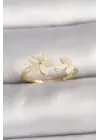  Altın Beyaz Mineli Çiçek Model Ayarlanabilir Yüzük