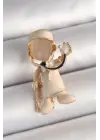 Çelik Gold Renk Beyaz Mineli Doktor Model Kadın Broş