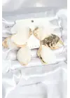 Çelik Gold Renk Beyaz Tüllü Lotus Kadın Küpe