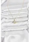 Çelik Gold Renk Çiçek Model Kadın Kolye