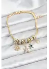 Çelik Gold Renk Deniz Tema Charmlı Kadın Bileklik