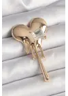 Çelik Gold Renk Eriyen Kalp Model Kare Zirkon Taş Detay Kadın Broş